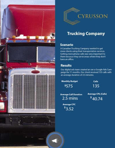 Trucking Company Google Ads Case Study – Trucking Company | Cyrusson Inc