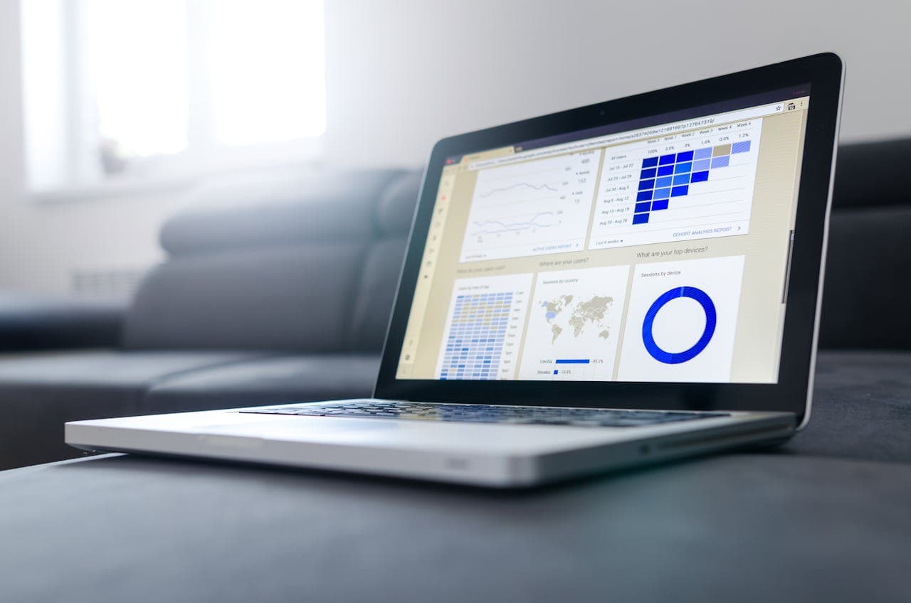 Marketing analytics displayed on a laptop.